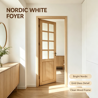 Porte de chambre en bois massif de pin rustique non fini avec porte en verre pour maison de style campagnard