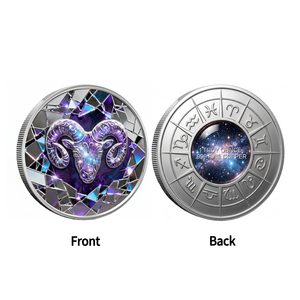 Straordinario e Intricato Medaglione Rotondo in Rame Puro 999 da 1oz con Testa <span class=keywords><strong>di</strong></span> <span class=keywords><strong>Ariete</strong></span> e Specchio Frantumato, con Mappa dei 12 Segni Zodiacali - Product Image 1