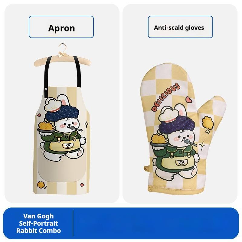 ชุดคอมโบสวัสดุการณ์: ผ้ากันเปื้อน + ถุงมือ ลายภาพวาดวานโก๊ะ