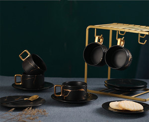 Luxury Nordic Ceramic Marble <b>Coffee</b> Cup Black Gold Espresso <b>Mug</b> Milk Tea Saucer <b>Set</b> - Product Image 4