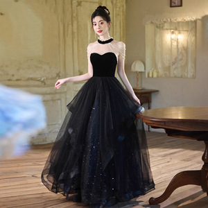Black Ball Gown Sweetheart Neckline Empire Waist Pearl Detail Evening Dress For Banquets And Ceremonies - Product Image 2