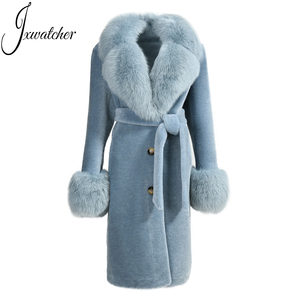 Abrigo Largo de Invierno para Mujer Jxwatcher, Abrigo Grueso de Lana de Oveja, Abrigo de Lujo con Cuello de Piel de Zorro Real, Abrigo de Piel de Oveja Genuina - Product Image 1