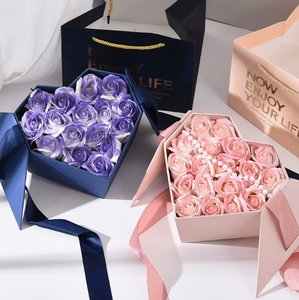 Heart Shape Rigid Gift <b>Boxes</b> with Satin Ribbon in Black <b>Red</b> Pink Blue Paperboard High-End Craft Gift Packaging - Product Image 6