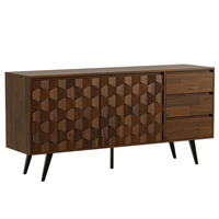 Salle à manger de buffet de placage en bois de couleur foncée de style de luxe avec l'armoire latérale de stockage de jambes d'acier au carbone