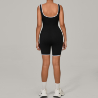 Combinaison de sport sans manches à double couche pour femme, en élasthanne/nylon écologique, séchage rapide, respirante, longueur intégrale, col rond