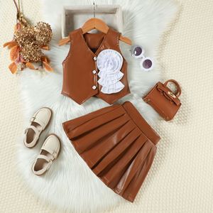 Conjunto <span class=keywords><strong>de</strong></span> Ropa <span class=keywords><strong>de</strong></span> Verano 2026 para Niña, <span class=keywords><strong>Chaleco</strong></span> <span class=keywords><strong>de</strong></span> Cuero Sintético con Flores 3D + Falda Plisada, 2 Piezas - Product Image 6
