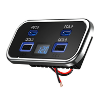 Cargador USB para Auto de 12v, Doble Puerto Tipo C y 2 Puertos Tipo A, Montaje en Pared o Empotrado, con Pantalla LED Digital y Voltímetro
