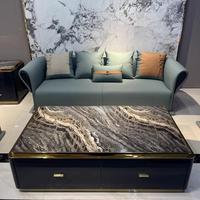 Ensemble de canapés de luxe italien au design chinois haut de gamme, en bois massif et cuir, mobilier assorti pour toute la maison, idéal pour le salon de villa