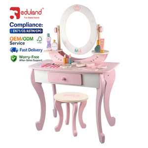 EDULAND OEM/ODM Juego de Maquillaje de Simulación de Belleza para Niñas, de Madera MDF, con Mesa y <span class=keywords><strong>Tocador</strong></span> Rosados - Product Image 1