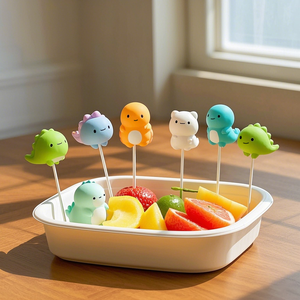 Accesorios para el almuerzo <span class=keywords><strong>escolar</strong></span>, palo portátil con forma de Animal de dinosaurio para recoger frutas, palillos de dientes de frutas de animales bonitos para comedores quisquillosos - Product Image 2
