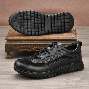 Chaussures de marche pour hommes en cuir de vache véritable, bout rond, lacets, doublure en mesh, semelle extérieure en Phylon, respirantes, décontractées, automne, noir - Product Image 4