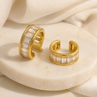 SUMMLY Manchettes d'oreille tendance en forme de C ouvertes, plaquées or 18 carats, en acier inoxydable, délicates, sans perçage, pour femmes, bijoux de mode pour soirée