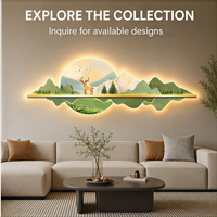 Art mural LED UV en cristal motif cerf de montagne, paysage forestier illuminé pour salon, bureau, hôtel, intérieurs modernes et luxueux