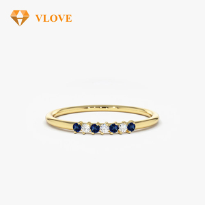 Vlove เครื่องประดับแต่งงานทองคำแท้แหวนเพชรทับทิมสีฟ้าส่วนบุคคลทอง14K วงเพชรที่สวยงาม7ชิ้น - Product Image 3