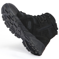 Sepatu Taktis Outdoor Kulit Sapi Anti Air dengan Ritsleting di Bagian Pergelangan Kaki, Tali Pengikat, Lapisan Jala Bernapas, dan Anti Selip