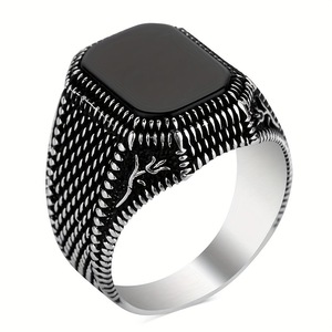 Anello retrò da uomo di vendita calda con <span class=keywords><strong>gemme</strong></span> <span class=keywords><strong>nere</strong></span> alla moda e Design generoso per fidanzamento di nozze o regalo all'ingrosso - Product Image 6