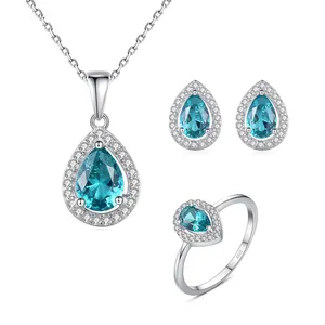 Conjunto de joias de prata em forma de pear, conjunto de joias de prata esterlina 925 de anel banhado com rodio