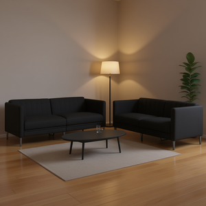 Juego de Sofás de Madera Sólida de 2 y 3 Plazas para Sala de Estar, Diseño Moderno en Negro - Product Image 2