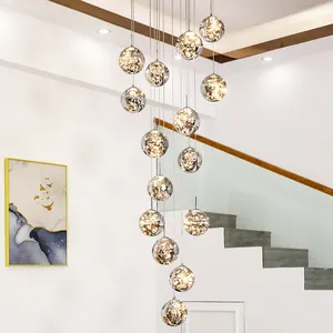 2024 Modern Style Indoor Decoration Staircase Hotel Villa Luxury LED Glass Chandelier