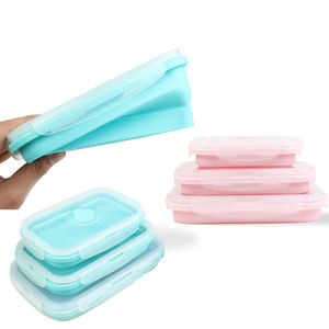 Lunch <b>Box</b> 4 Piece Set Wholesale Food <b>Storage</b> Portable <b>Collapsible</b> Silicone Foldable Lunch <b>Box</b> - Product Image 5