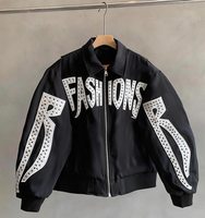 Blouson Homme à Points Cloutés et Lettres, Zippé, Col Rabattable, Doublure Polaire Réversible, Hiver, Décontracté, Streetwear, OEM