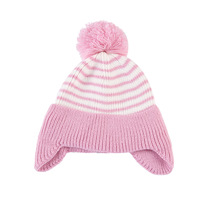 Bonnet d'hiver tricoté pour enfant avec pompon, logo personnalisé, en acrylique jacquard rayé, doublure polaire et cache-oreilles – Vente en gros