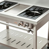 Cuisinière à gaz professionnelle en acier inoxydable à 2 brûleurs avec crédence et étagère pour restaurant