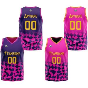 Maillot de basket-ball réversible personnalisé, col en V, sublimé, respirant, unisexe, pour adultes et jeunes, uniformes d'équipe avec nom, numéro et logo - Product Image 1