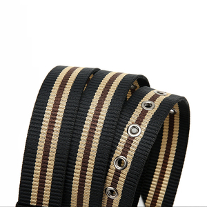 Günstiger Gestreifter Canvas-Gürtel Strapazierfähiger Nicht-Dehnbarer Stoffgürtel Metallösen Doppelrollenschnalle Outdoor Freizeitgürtel - Product Image 6