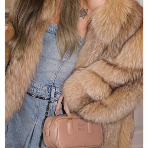Cappotto Lungo in Pelliccia di Volpe Naturale <span class=keywords><strong>Beige</strong></span> con Collo Alto per Donne Russe - Product Image 5