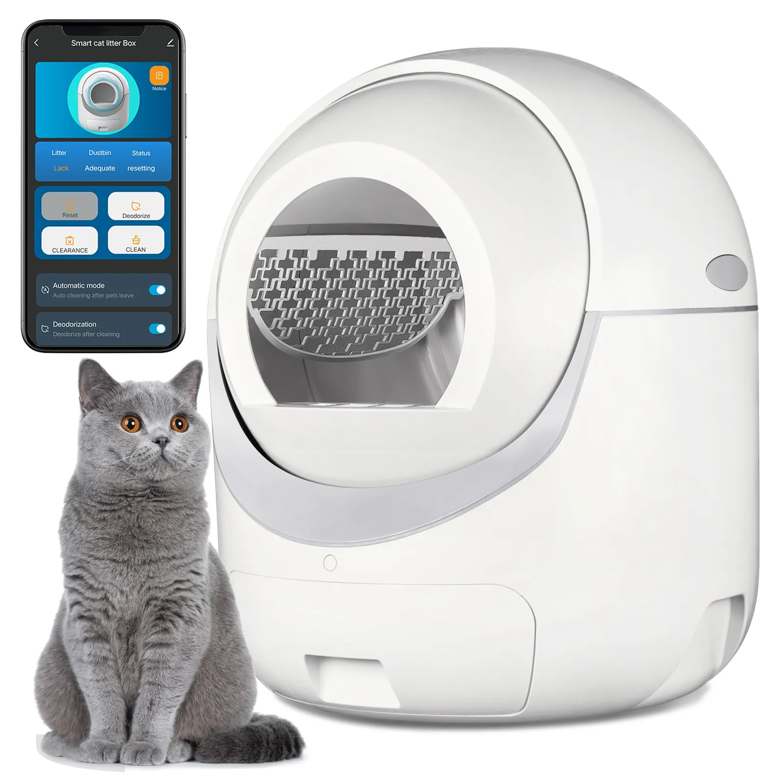 最新のホットセール自動猫トイレ猫スマートトイレアプリリモコンインテリジェントクリーニング、猫用電気ペットトイレ