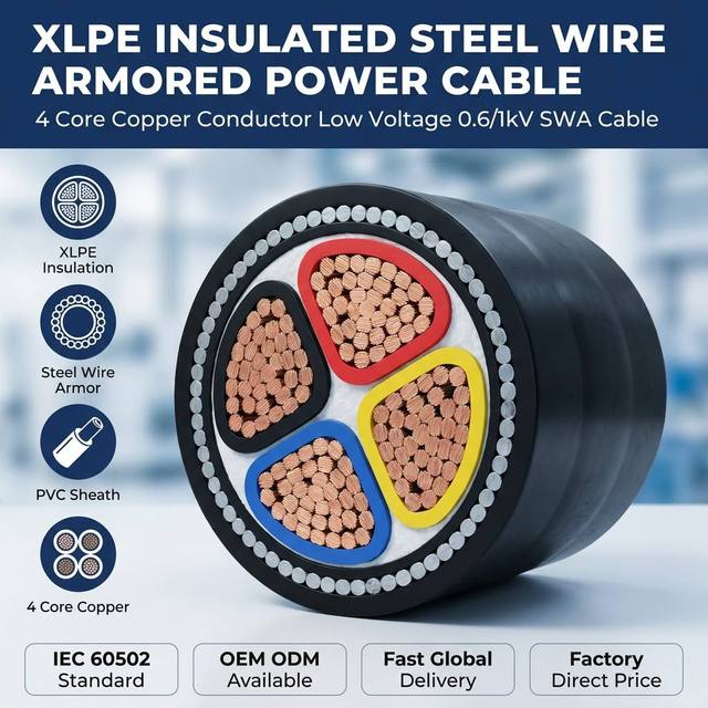 Copper Conductor 4 Core XLPE Insulated CPE/Neoprene Sheath Steel Wire Armored Heavy-Duty Mining Low Voltage Power Cable