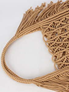 New Handmade Cotton Fabric Woven Tassel <b>Square</b> Drawstring Closure Bag Two Daily Leisure Work Seaside Vacation Tanjing - Product Image 2