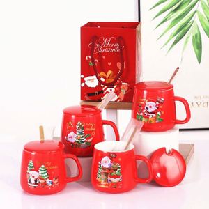 Christmas Santa Cartoon <b>Ceramic</b> <b>Mug</b> Coffee Cup Gift Set With Wood <b>Lid</b> Capacity Santa Claus Elk Design New Decorations - Product Image 3