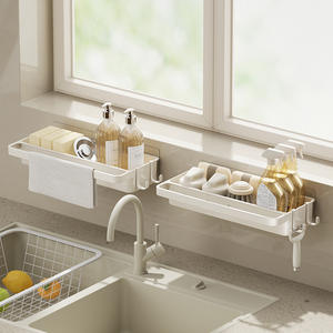 Étagère de rangement murale pour cuisine Hy-0208, rectangulaire, sans perçage, double usage, égouttoir à torchons avec plateau pour l'angle de l'évier - Product Image 3