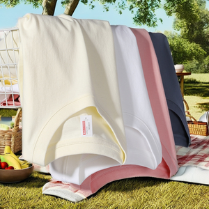 Vente en gros T-shirts tricotés organiques 100% coton de haute qualité, épaule tombante, col rond, logo personnalisé, t-shirts unisexes grande taille - Product Image 2