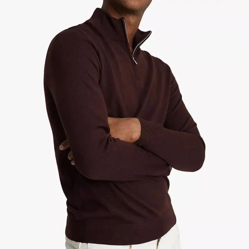 WJH Logo personalizzato stile casual zip-up collo a imbuto lana Merino manica lunga maglione da uomo in maglia