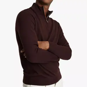 WJH Logo personalizzato stile casual zip-up collo a imbuto lana Merino manica lunga maglione da uomo in maglia