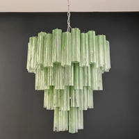 Lustre à étages en verre vert géant, design américain Murano, moderne, nordique, vintage, personnalisé pour hôtel, villa, escalier, maison