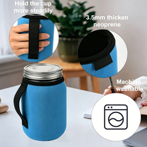 Manchon isotherme en néoprène pour bocal Mason 32oz (bouche standard et large) avec poignée, personnalisable avec logo, réutilisable pour fêtes en extérieur - Product Image 3