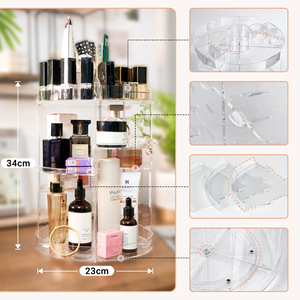 3-Tier 360° Rotating Acrylic <b>Makeup</b> Organizer Clear Cosmetic Storage Carousel for <b>Vanity</b> & Bathroom - Product Image 6