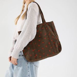 Lady's Fashion Corduroy Canvas Handbag with Single Strap Cotton Lining & <b>Zip</b> Closure Cartoon Pattern Leisure <b>Tote</b> Bag - Product Image 5