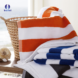 Calidad de lujo 550gsm o 630gsm 100% algodón Custom Cabana Blue and White Stripe Pool Swim and Bath Toalla de playa para hoteles - Product Image 5