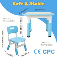 Ensemble de table stable pour enfants en plastique bleu avec 4 chaises, ensemble de bureau d'étude pour enfants, ensemble de table et de chaises d'activités pour la salle de classe, la garderie, la maison