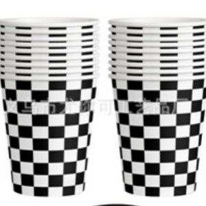 Black And White Checkered Paper Cups For Racing Car Birthday Party Decorations - Product Image 1