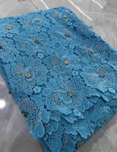 Encaje de Cordón y Pedrería 2025, Tela de Encaje Guipur, Diseños Aso Oke para Mujeres Nigerianas, Ropa de Fiesta - Product Image 4