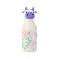 Bouteille d'eau isotherme pour enfants 420 ml avec couvercle tigre 3D mignon, en acier inoxydable à double paroi, gourde sous vide avec tête d'animal de dessin animé