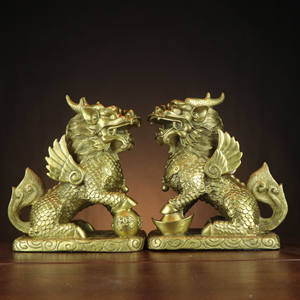 Statue de Kylin en laiton fabriquée à la main-<span class=keywords><strong>Créature</strong></span> mythologique chinoise Décor Feng Shui Bureau/Hôtel Cadeau en vrac en gros pour les revendeurs - Product Image 1