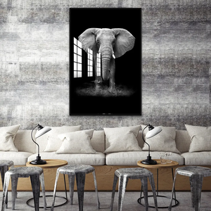 Image d'éléphant noir et blanc, <span class=keywords><strong>art</strong></span> déco, <span class=keywords><strong>peinture</strong></span> en porcelaine cristalline avec cadre en aluminium pour la décoration intérieure - Product Image 1
