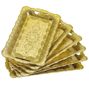 装饰塑料黄金托盘，带手柄一次性串珠托盘，用于盘子纸杯蛋糕婚礼